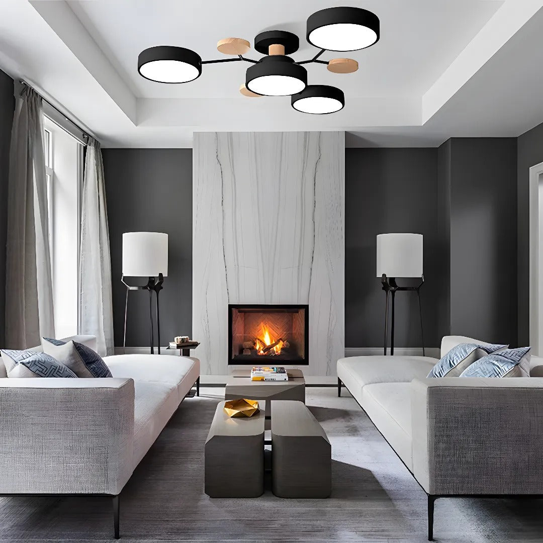 Halo LED semi-flush ceiling light, providing uniform modern illumination.