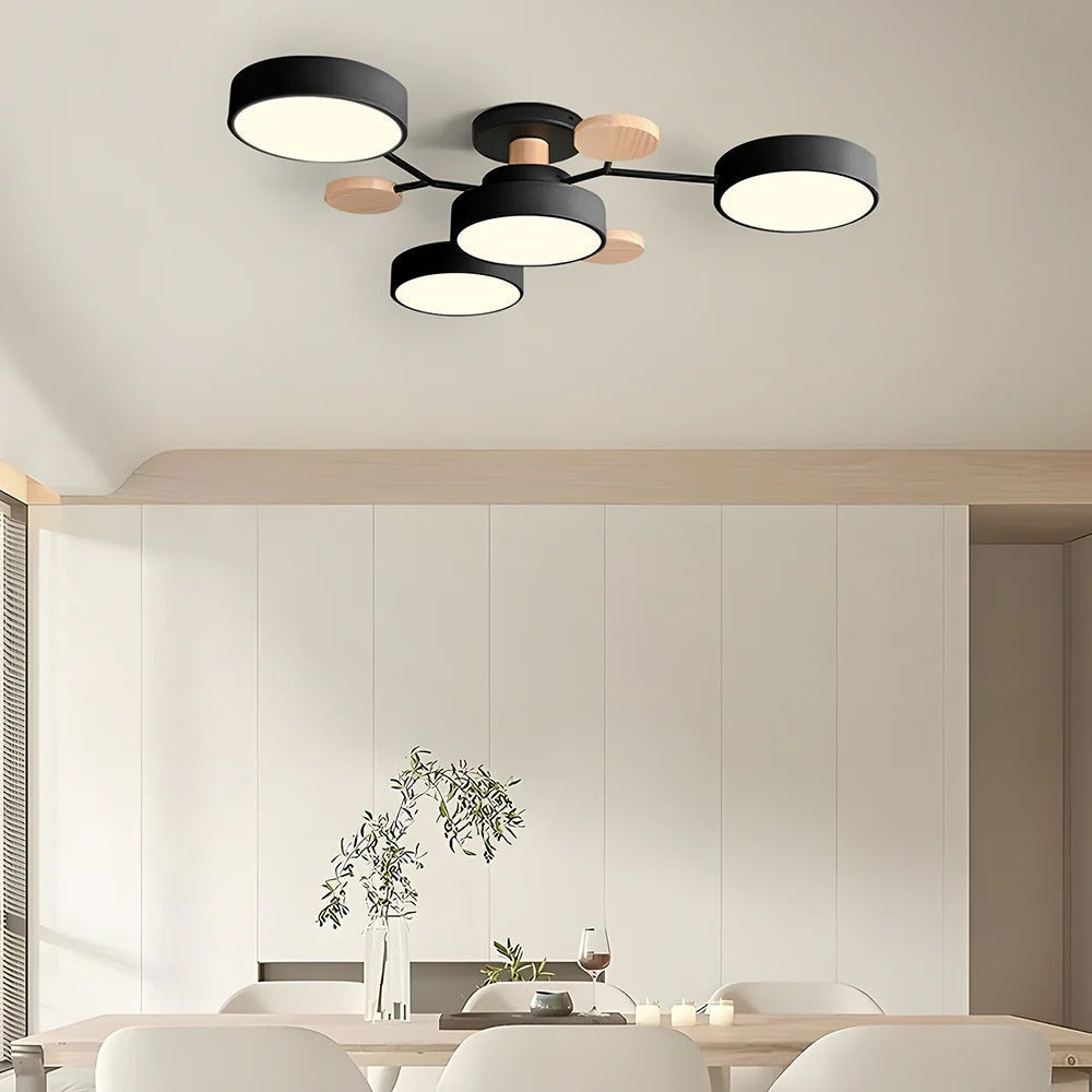 Stylish LED semi-flush halo fixture, perfect for dining room ambiance.