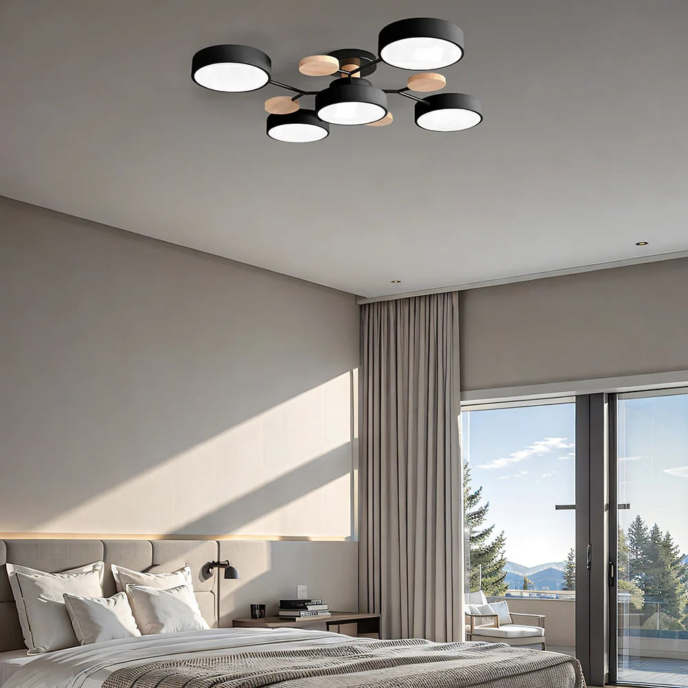 Minimalist halo LED semi-flush light, enhancing modern hallway aesthetics.