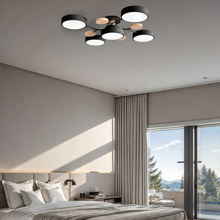 Minimalist halo LED semi-flush light, enhancing modern hallway aesthetics.