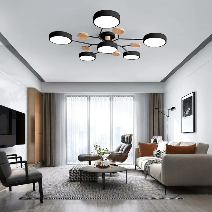 Energy-efficient halo LED semi-flush fixture, brightens contemporary homes.