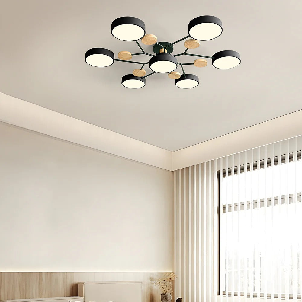 Modern halo LED semi-flush lamp, bringing light to elegant entryways.
