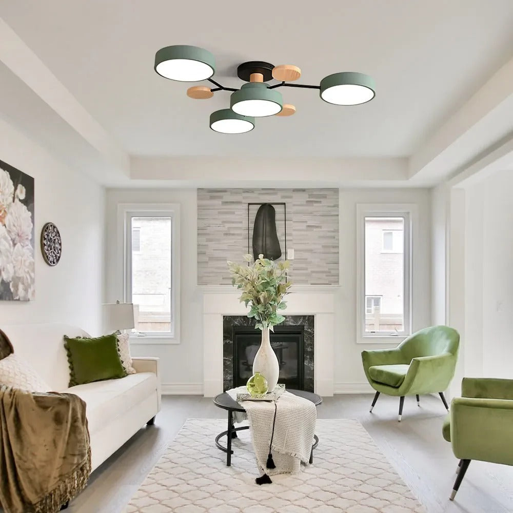 Energy-efficient halo LED semi-flush ceiling light, perfect for lofts.