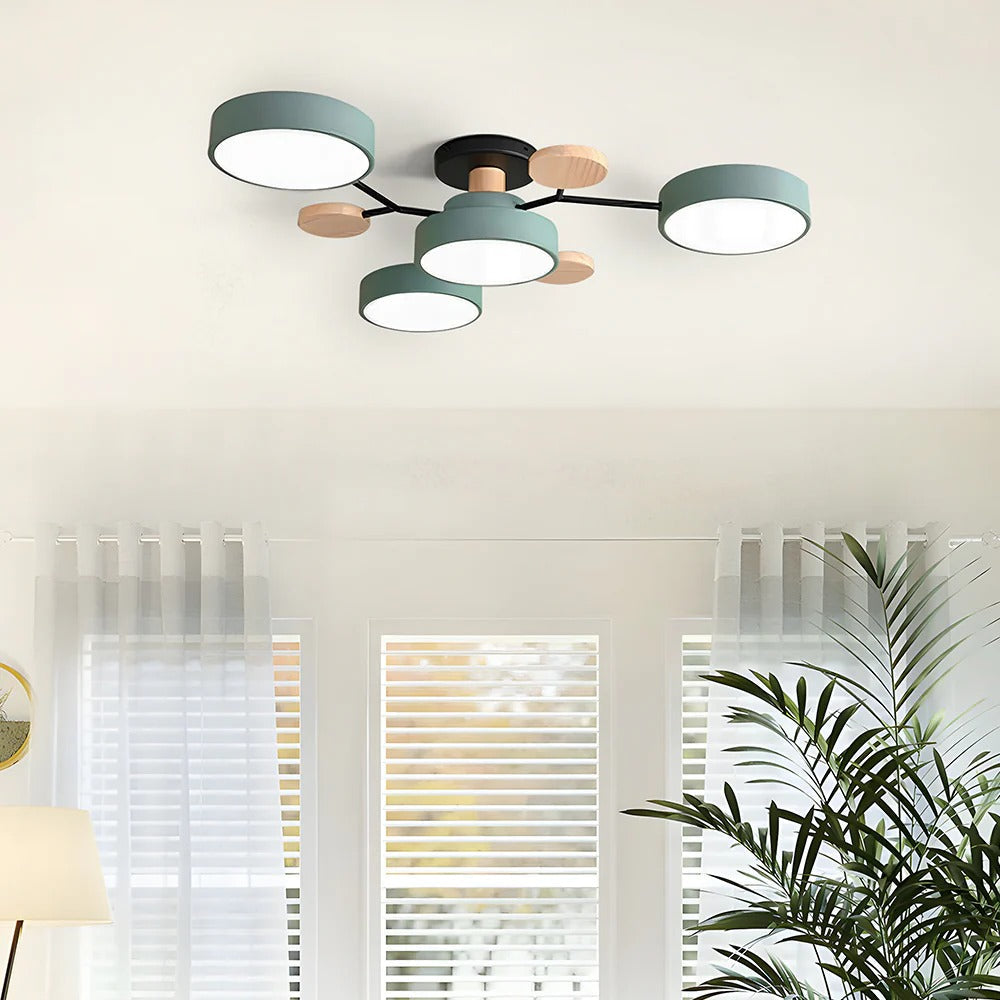 Sleek LED halo semi-flush light, ideal for stylish home offices.