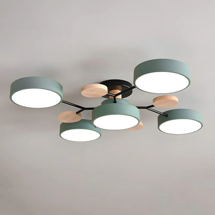 Modern ambient halo LED semi-flush ceiling light for a cozy nook.