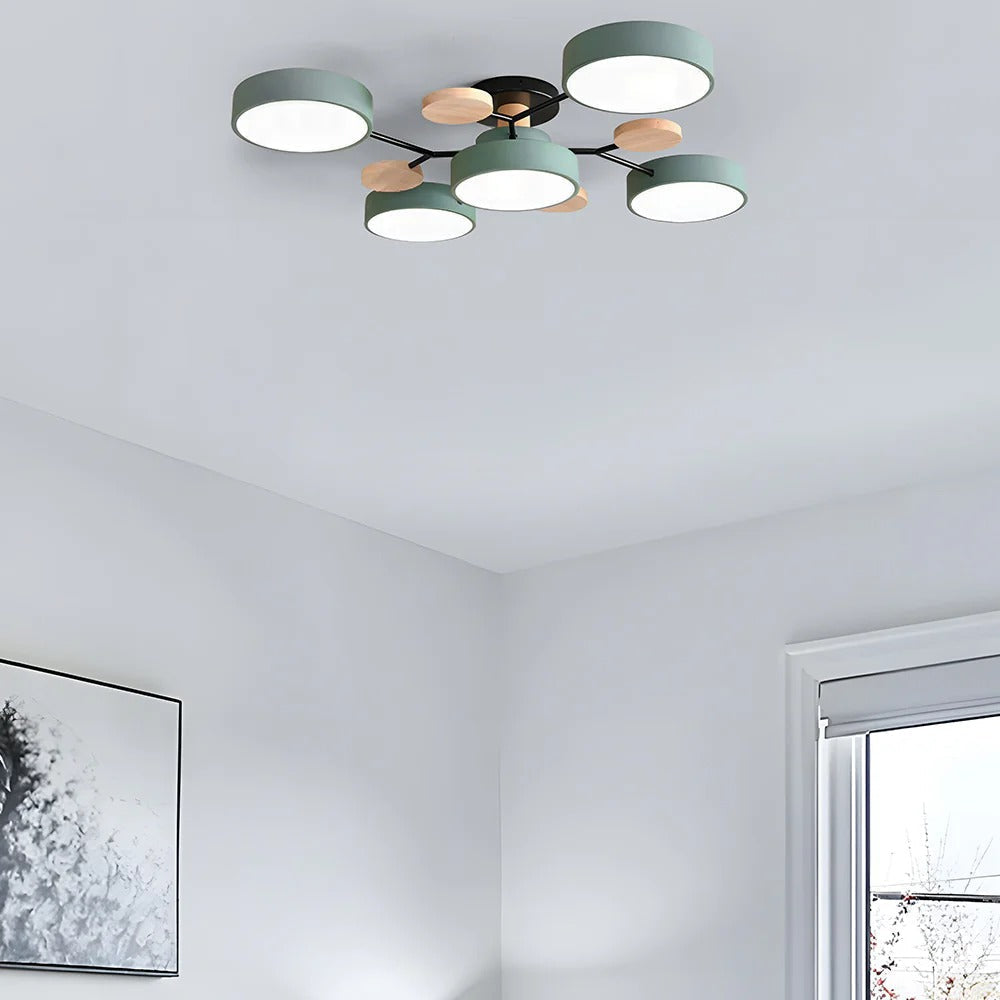 Round halo LED semi-flush fixture, enhancing modern dining experiences.