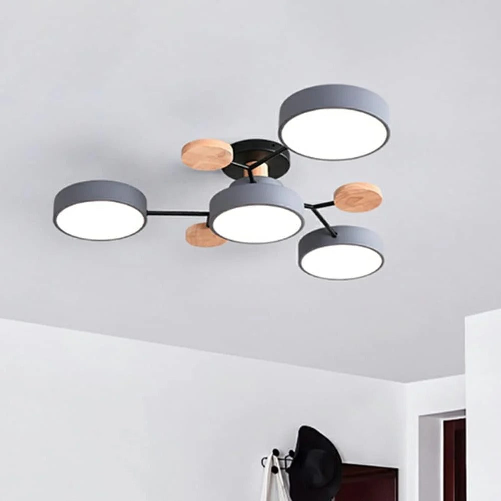 Minimalist semi-flush LED halo light, great for chic office interiors.