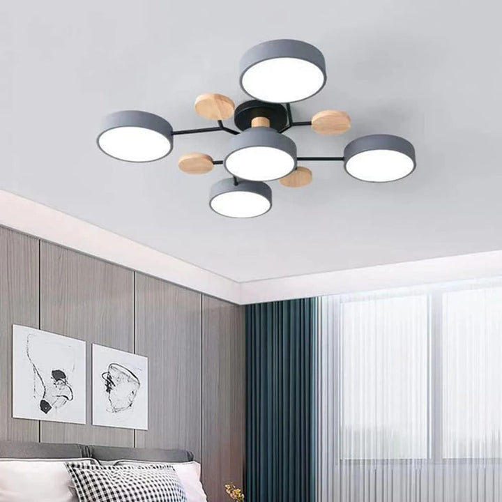 Bright LED semi-flush ceiling light with a sleek halo design for dining rooms.