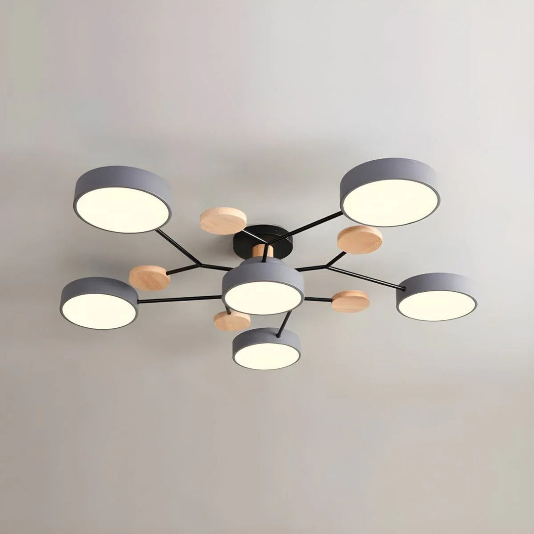 Adjustable brightness halo LED semi-flush fixture, perfect for bedrooms.