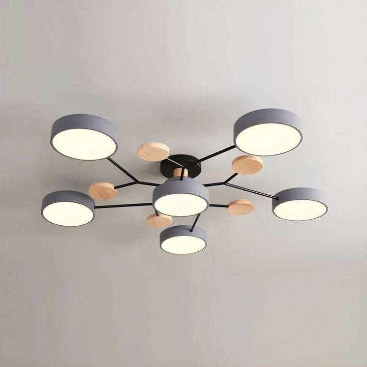 Adjustable brightness halo LED semi-flush fixture, perfect for bedrooms.