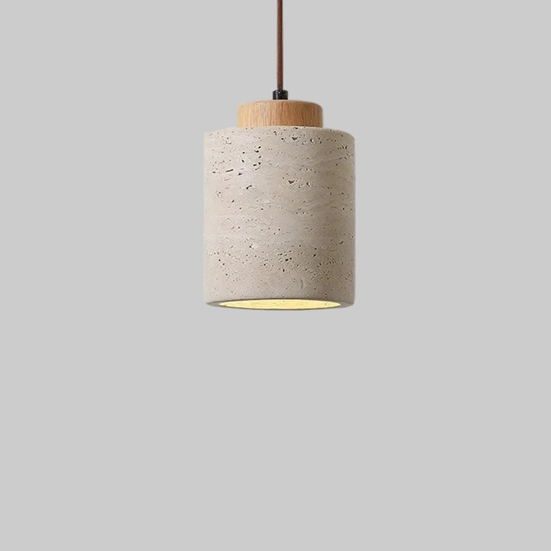 Unique modern indoor pendant light, adjustable cord & genuine travertine stone.