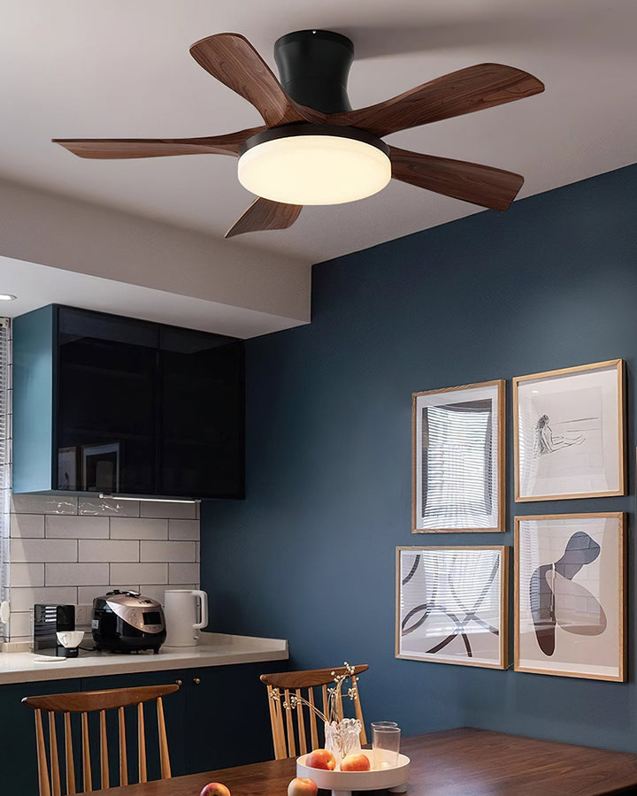 Living room modern LED ceiling fan lamp, 3-color light, remote.