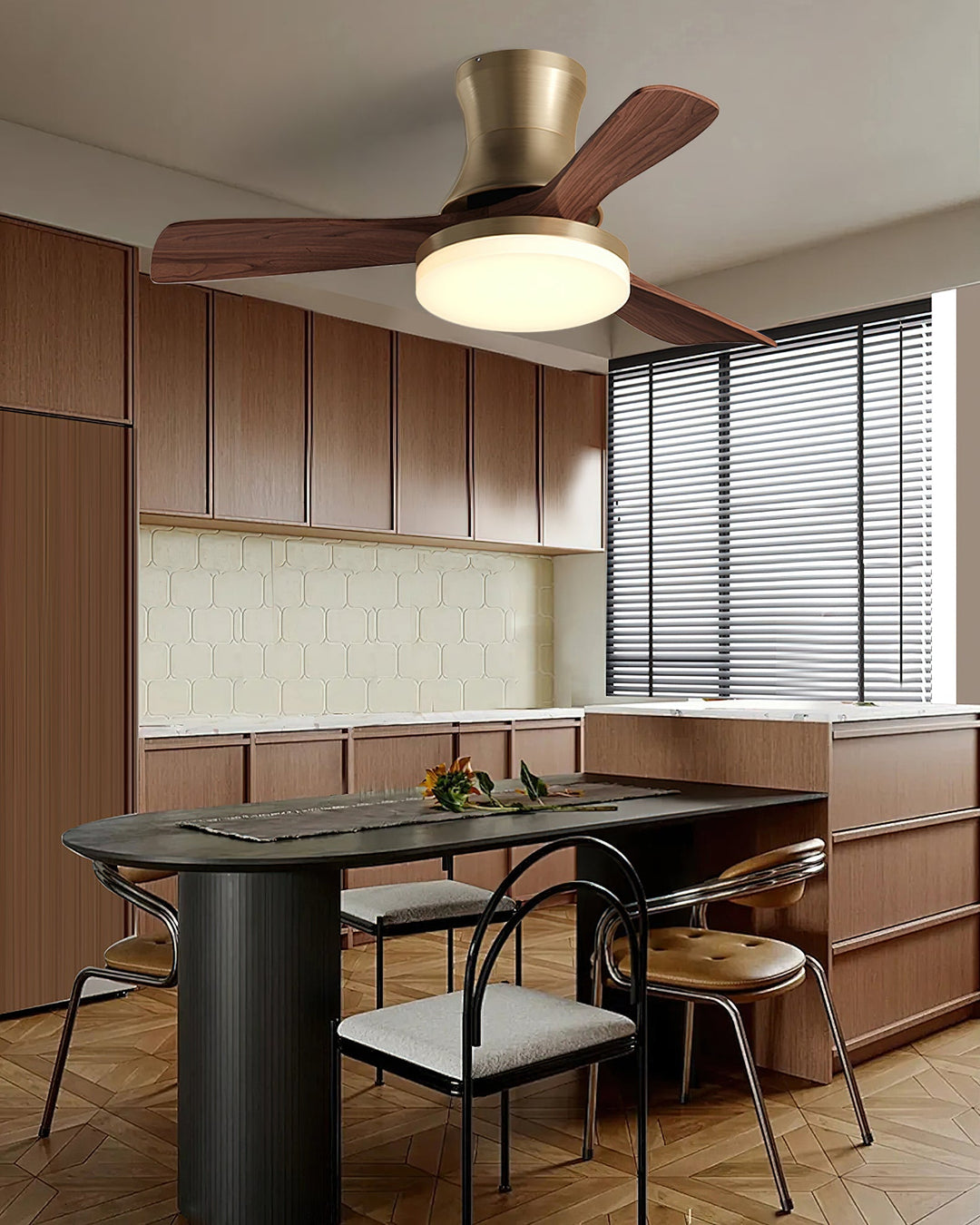 Home decor modern ceiling fan with LED light, flush mount design.