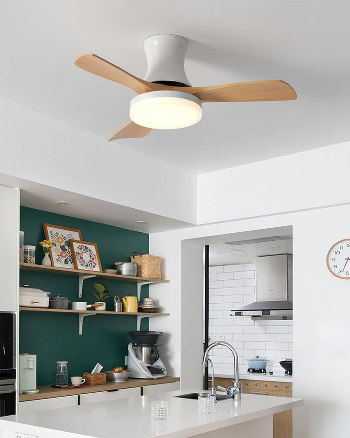 Contemporary integrated LED ceiling fan, 3-color temperature, remote.