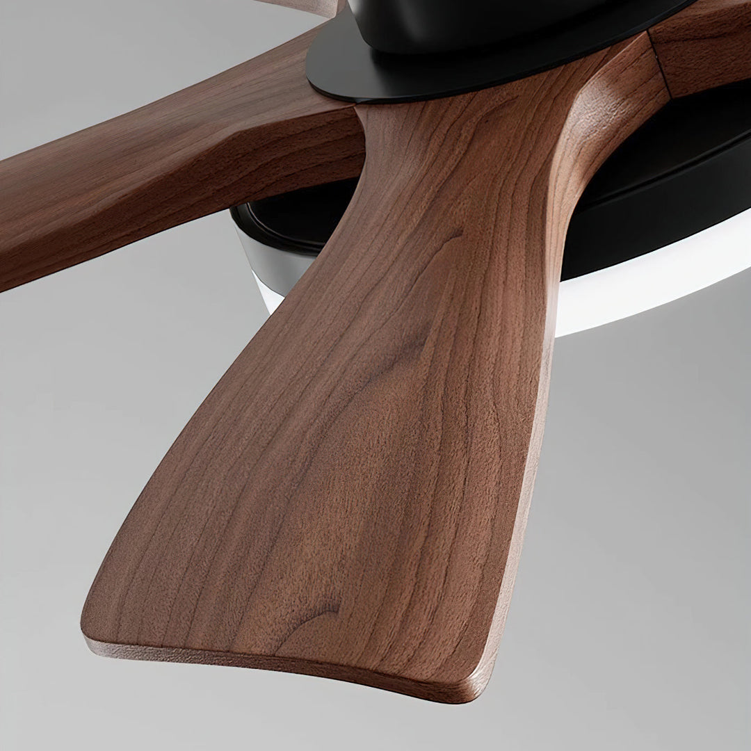 Modern LED ceiling fan, integrated design, remote for easy control.
