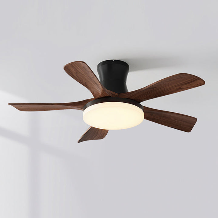 Stylish bedroom LED ceiling fan, modern design, 3-color light options.