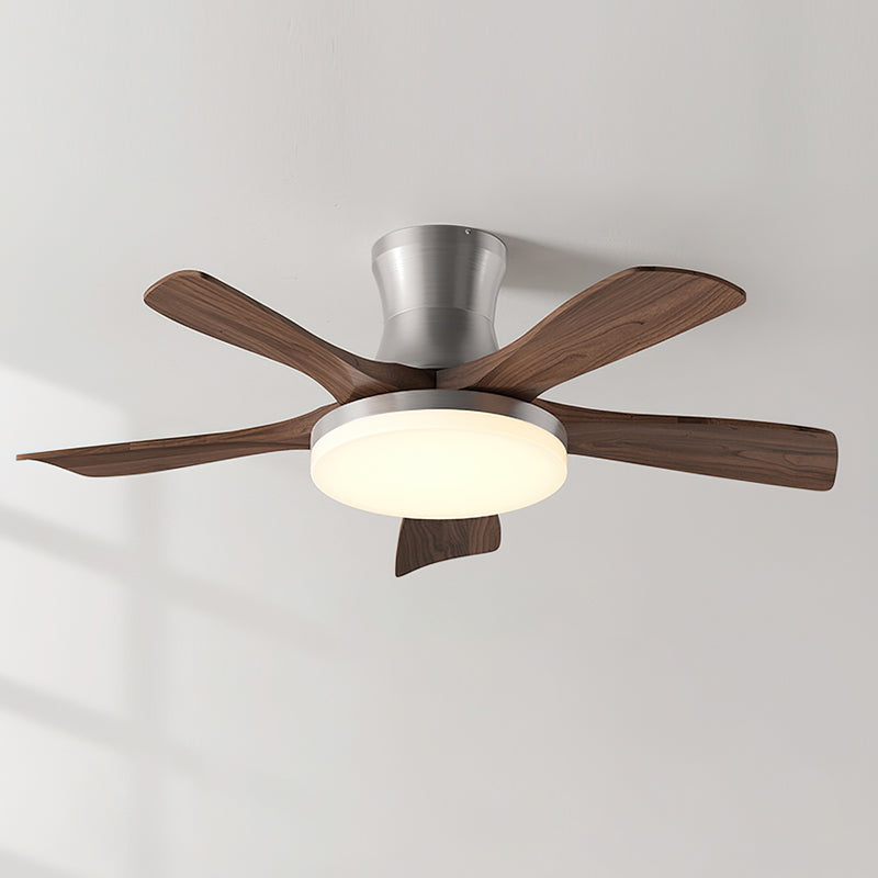 Modern flush mount ceiling fan with integrated LED light & remote control.