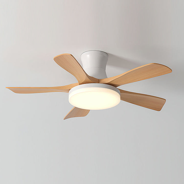 Contemporary ceiling lamp with fan, LED light, flush mount, remote.
