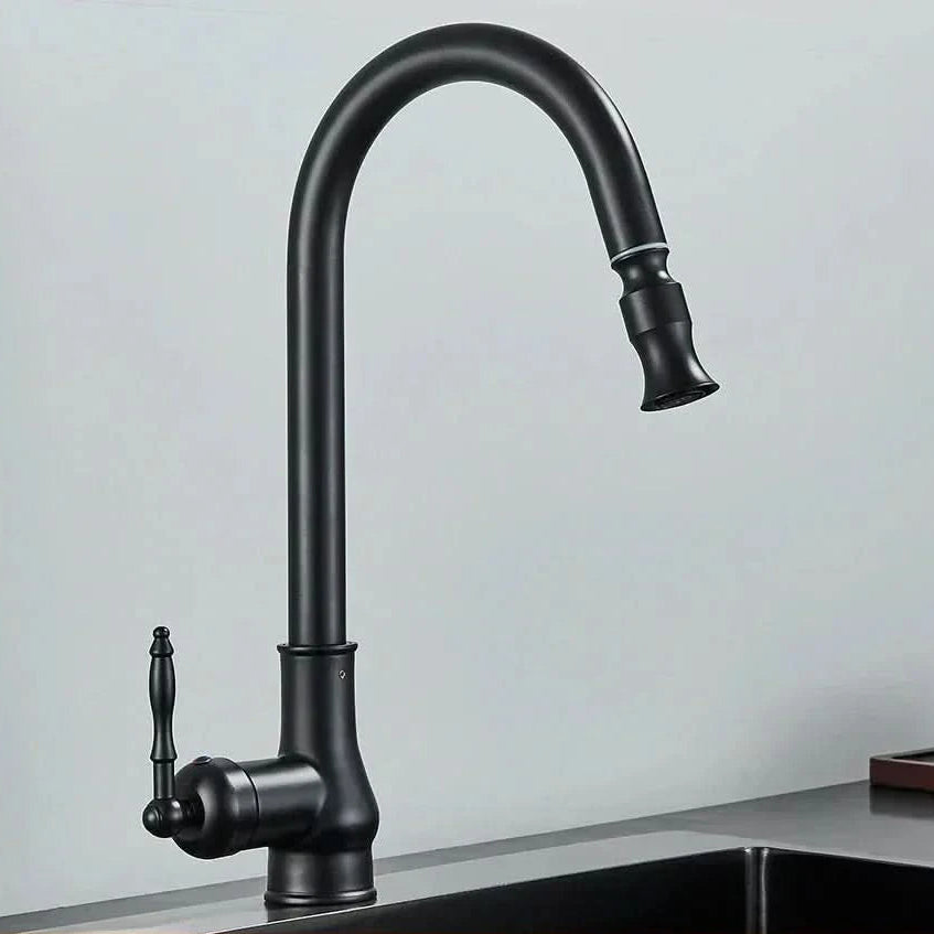 High-quality kitchen faucet with pull-out sprayer, swivel spout, and single lever control for any kitchen.