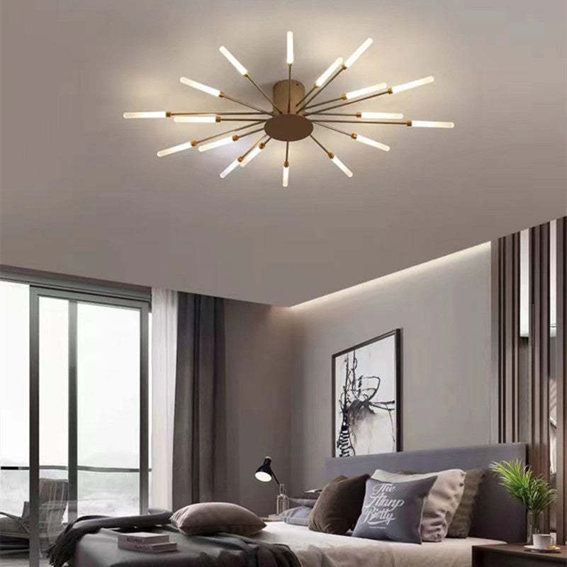 Black LED modern chandelier, fireworks design, creates a stunning ceiling focal point.