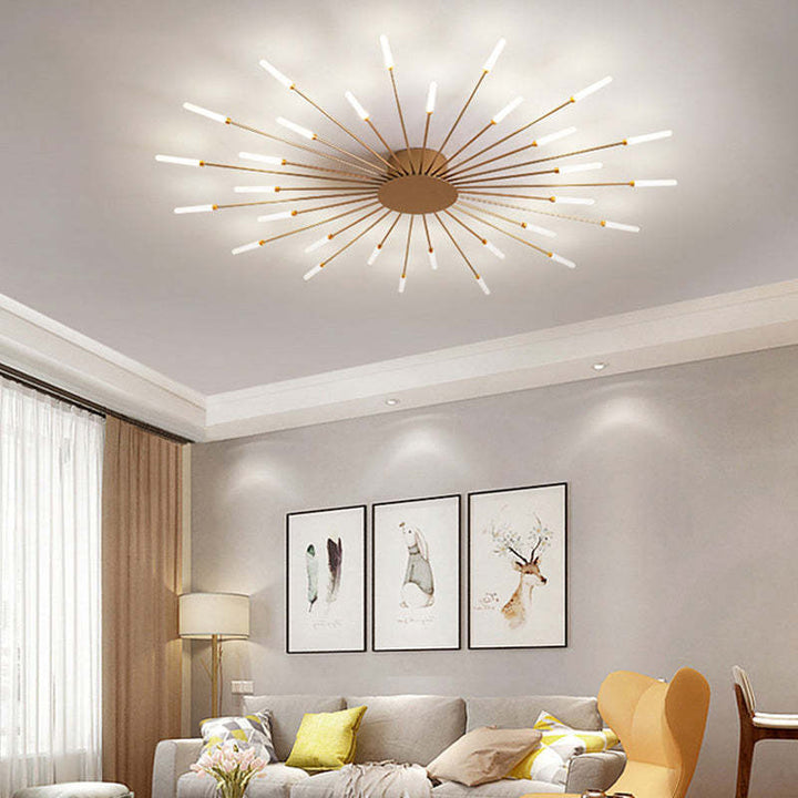 Elegant LED flush mount with spiral design, provides ambient light for living room.
