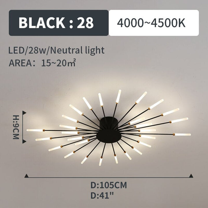 Stylish LED bedroom light, black spiral design, dimmable flush mount fixture.