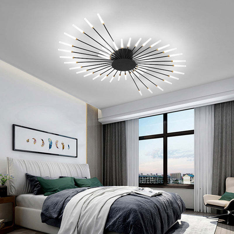 Stylish black LED flush mount ceiling light, spiral design, ideal for bedroom.