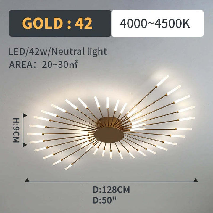 Modern LED ceiling light with unique gold spiral design, bedroom or hallway.