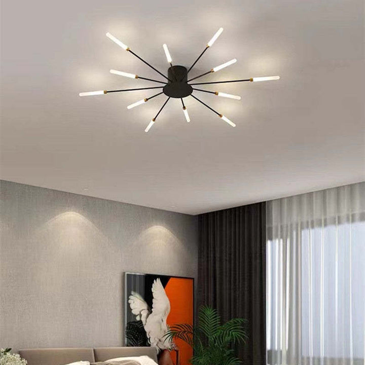 Sleek black LED flush mount, spiral, dimmable, modern interior lighting for home.