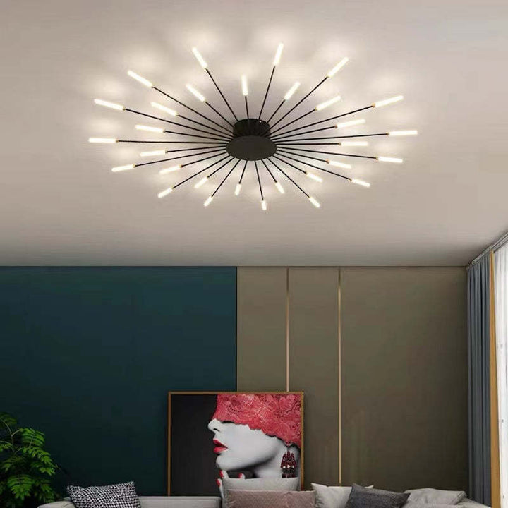 Chic black spiral LED ceiling light, perfect for modern living room or office.
