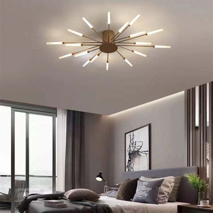 Modern LED bedroom light, spiral pattern, black finish, flush mount style.