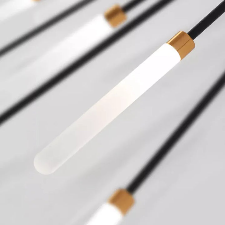 Diffused light LED ceiling fixture, modern spiral, enhances living room ambiance.