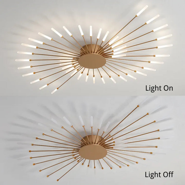 Contemporary gold spiral LED ceiling light for stylish living room illumination.