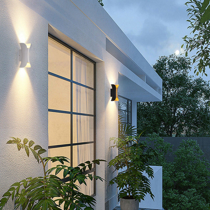 Bright LED exterior wall light, modern design for entryways and facades.