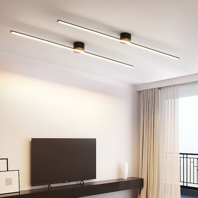 Minimalist metal linear LED flush mount ceiling light. Perfect for modern residential & commercial lighting.