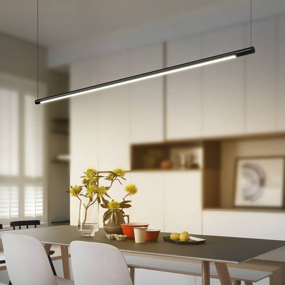 Adjustable linear LED pendant light with a modern metal fixture & acrylic lamp, perfect for home lighting.