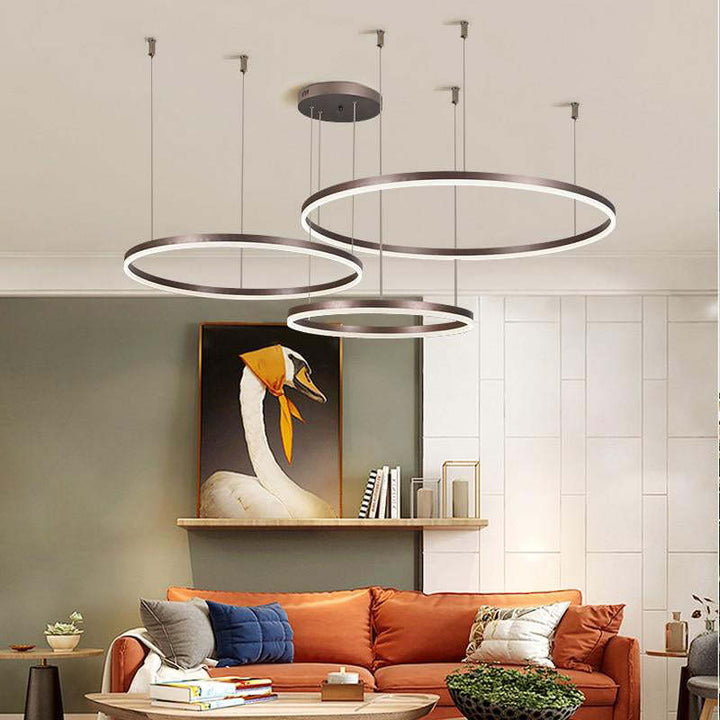 Lorenna LED ring pendant light, sleek modern ceiling fixture for living room.