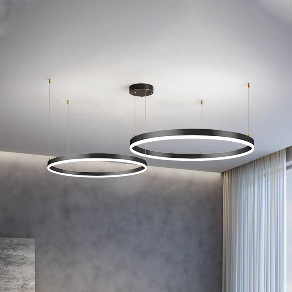 Dimmable Lorenna LED ring light, adjusting mood in a contemporary bedroom.