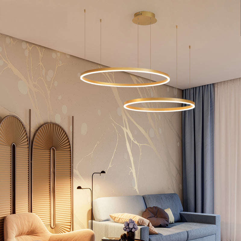 Dimmable Lorenna LED ring pendant light, perfect modern lighting for dining room.