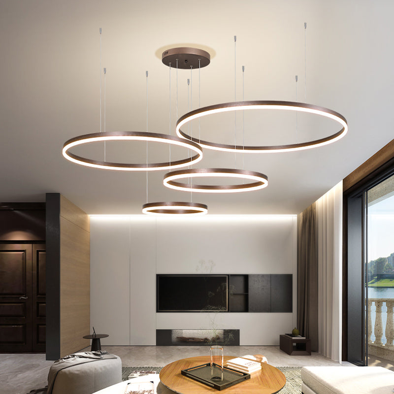 Close-up of Lorenna LED ring pendant light, highlighting its modern design.