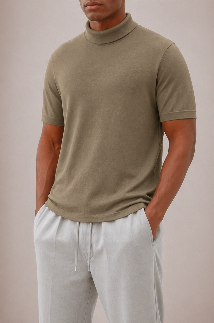Versatile men's short sleeve turtleneck t-shirt, an everyday essential for modern casual & smart casual looks.
