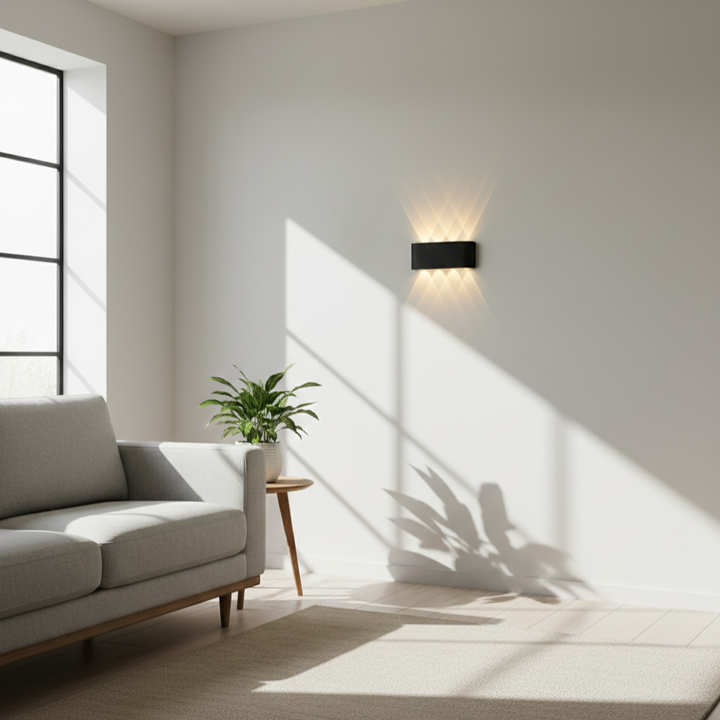 Minimalist LED wall light for hallways, offering warm and efficient illumination.