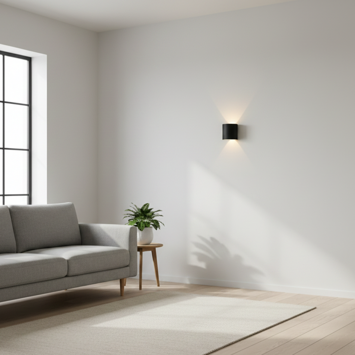 Modern LED wall light, providing subtle accent lighting for bedrooms.