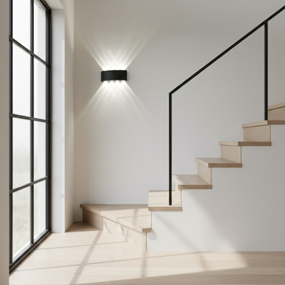 Energy-saving LED wall lamp, perfect for hallways and stairs with modern decor.