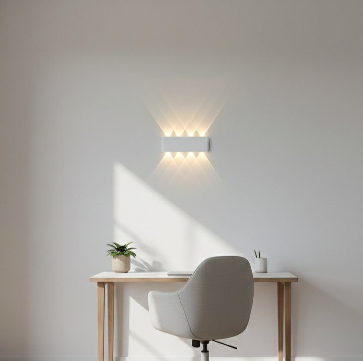 Minimalist LED wall light enhancing bedroom, hallway, or living room decor.