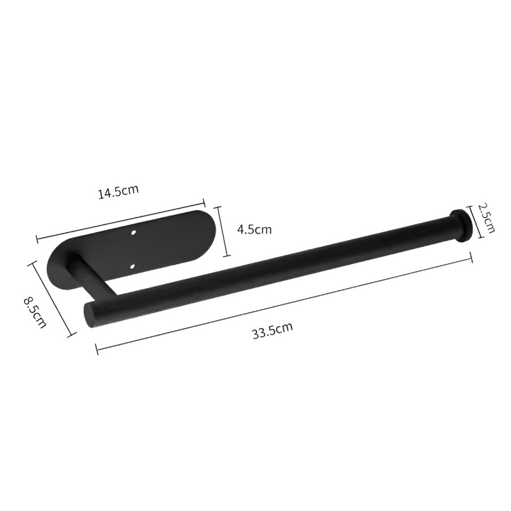 Versatile no-drill wall mounted paper holder. Adhesive solution for modern kitchen towels or bathroom toilet rolls.