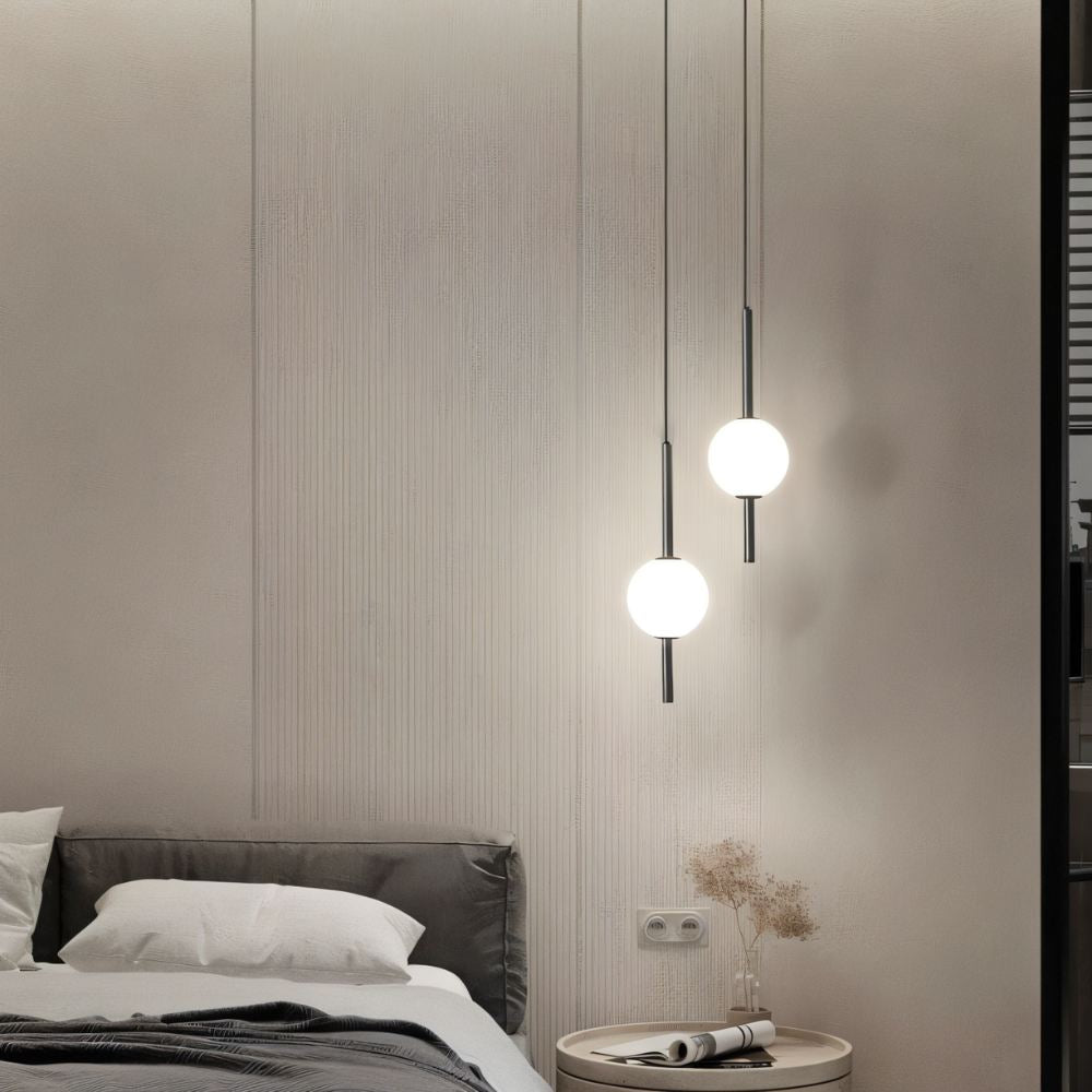 Designer LED pendant lamp, black, Nordic aesthetic, perfect for modern home decor & lighting.