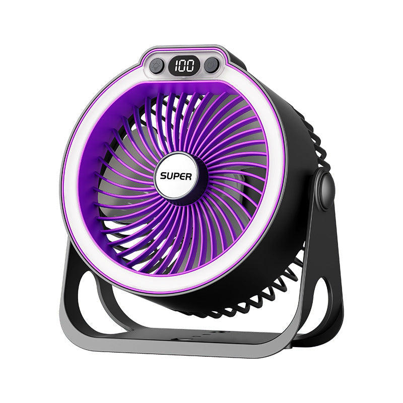 Modern oscillating desk fan providing powerful, quiet air circulation for office or home cooling.