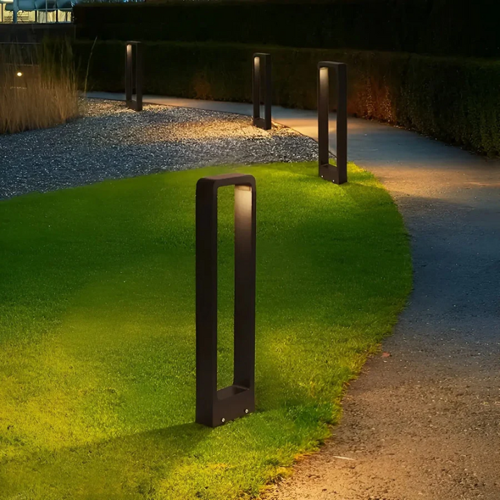 Energy-efficient LED outdoor lamp, modern garden lighting for pathways & patios, durable and weather resistant.