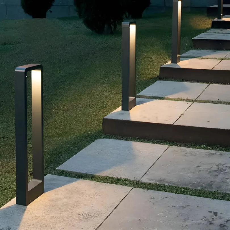 Sleek modern LED exterior lighting fixture. Perfect garden lamp or patio light, energy efficient and durable.